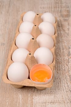 Organic eggs on a wooden table