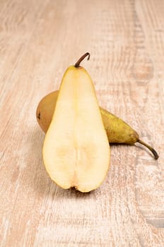 Fresh pears on a wooden table