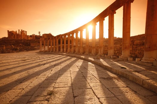 the Roman Ruins of Jerash in the north of Amann in Jordan in the middle east.
