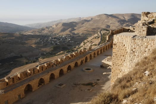 The Karak Castle in the Village of Karak in Jordan in the middle east.