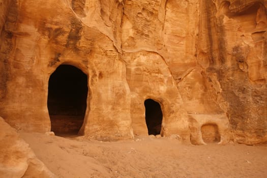 The Treasury of the little Petra in the Temple city of Petra in Jordan in the middle east.