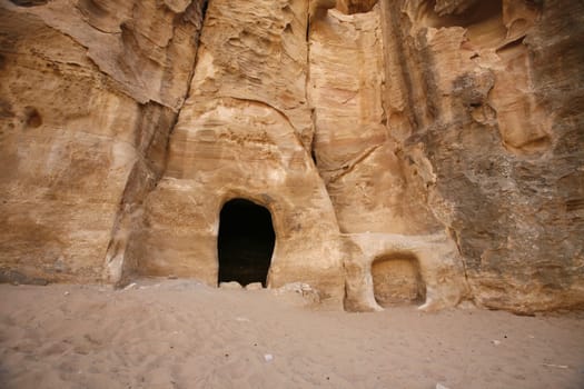 The Treasury of the little Petra in the Temple city of Petra in Jordan in the middle east.