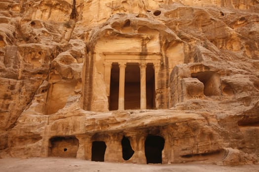 The Treasury of the little Petra in the Temple city of Petra in Jordan in the middle east.