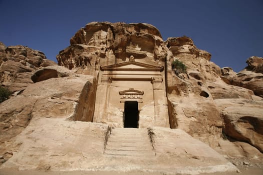 The Treasury of the little Petra in the Temple city of Petra in Jordan in the middle east.