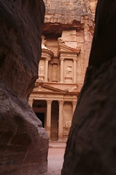 The Al Khazneh Treasury in the Temple city of Petra in Jordan in the middle east.