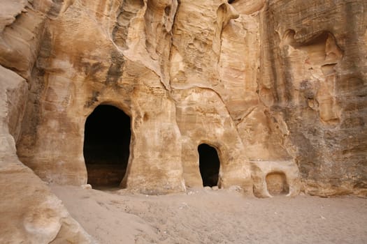 The Treasury of the little Petra in the Temple city of Petra in Jordan in the middle east.