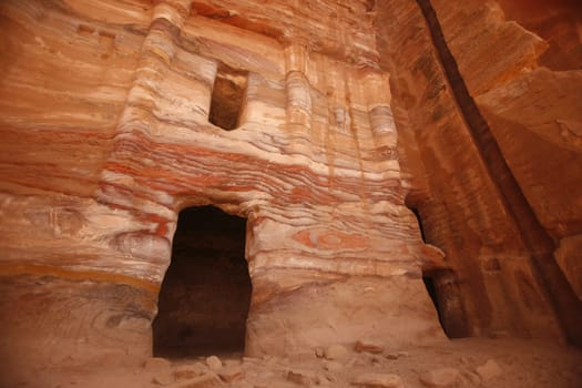 the Royal Tombs in the Temple city of Petra in Jordan in the middle east.