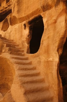 The Treasury of the little Petra in the Temple city of Petra in Jordan in the middle east.