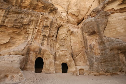 The Treasury of the little Petra in the Temple city of Petra in Jordan in the middle east.