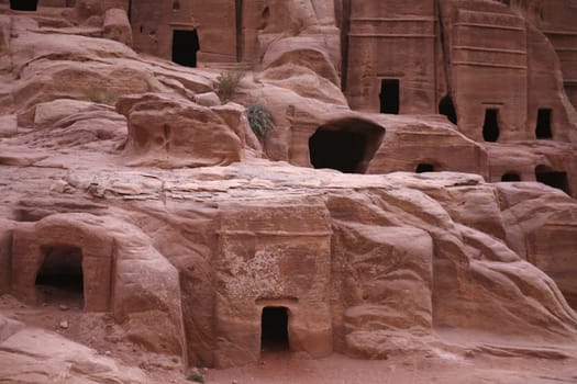 the street of Facades or Necropolis in the Temple city of Petra in Jordan in the middle east.
