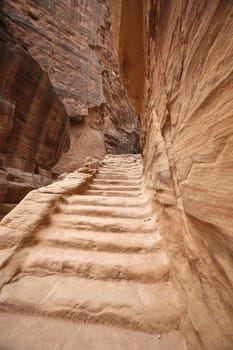 the landscape and streets in the Temple city of Petra in Jordan in the middle east.