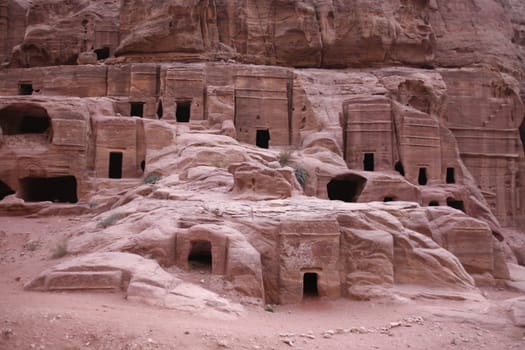 the street of Facades or Necropolis in the Temple city of Petra in Jordan in the middle east.