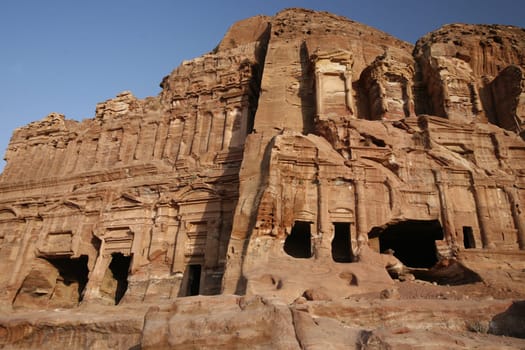 the Royal Tombs in the Temple city of Petra in Jordan in the middle east.