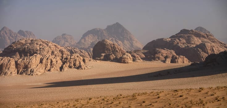 The Landscape of the Wadi Rum Desert in Jordan in the middle east.