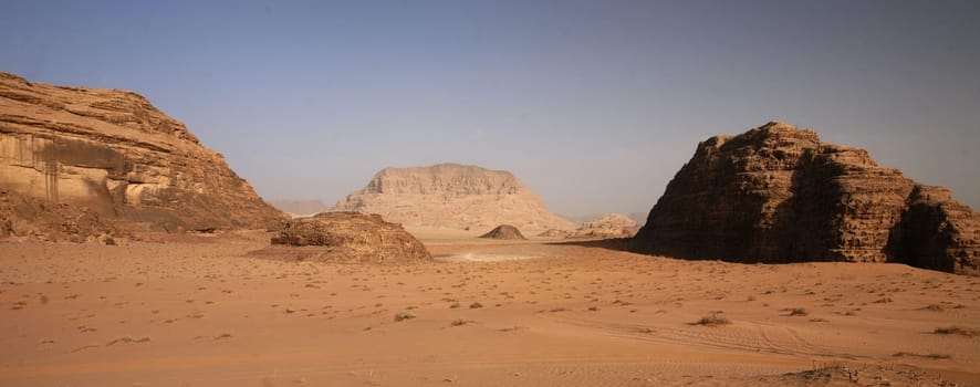 The Landscape of the Wadi Rum Desert in Jordan in the middle east.