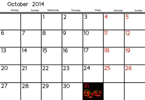 Blank Calendar of October, 2014.