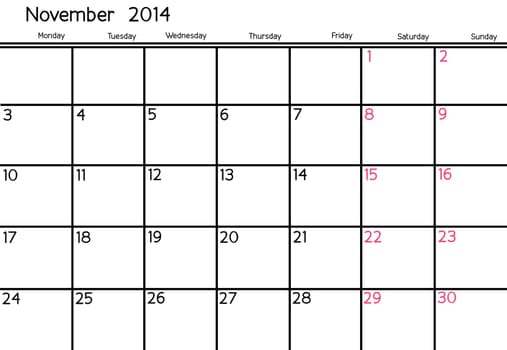Blank Calendar of November, 2014