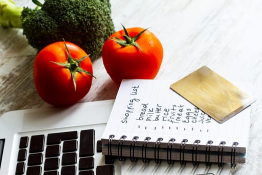 Buying groceries on line with a credit card.