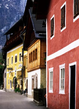 Hallstatt with lake and mountains in Austria