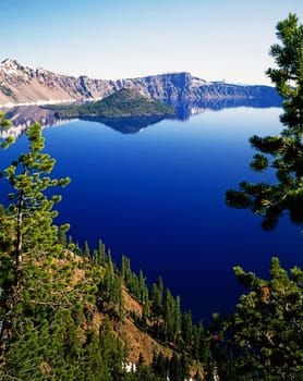 Crater Lake with Wizard Island in Oregon