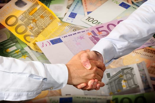 Handshake and Euro Banknotes Background