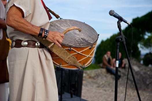 Arabic musician drummer during the Almossassa Culture Festival of Marvao, Portugal