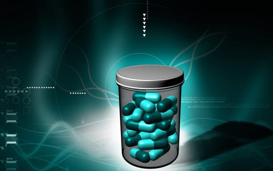 Digital illustration of capsule bottle in colour background