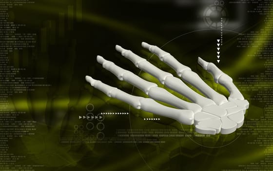 Digital illustration of hand bone in colour background