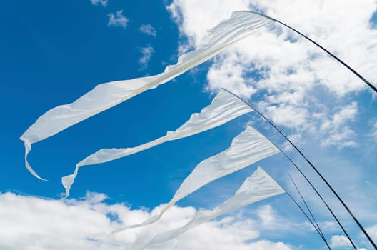 white kite flags waving in the wind