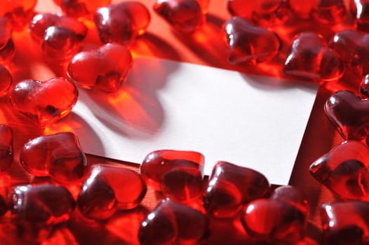 Red glass hearts with white congratulations card