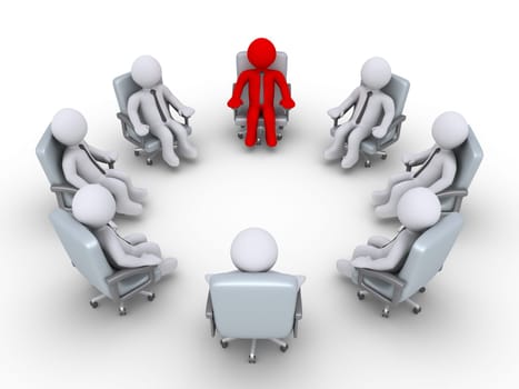 3d businessmen are sitting in a circle but one is different