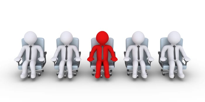 3d businessmen are sitting but one is different