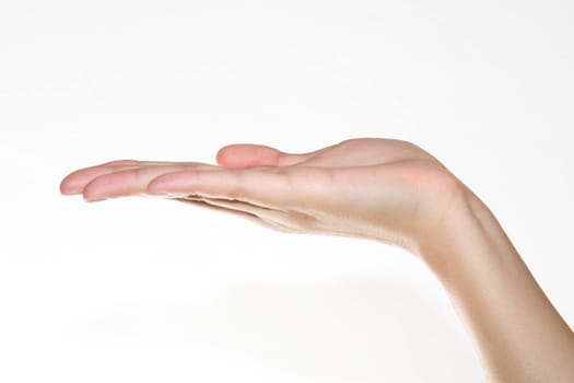 A human hand on white background