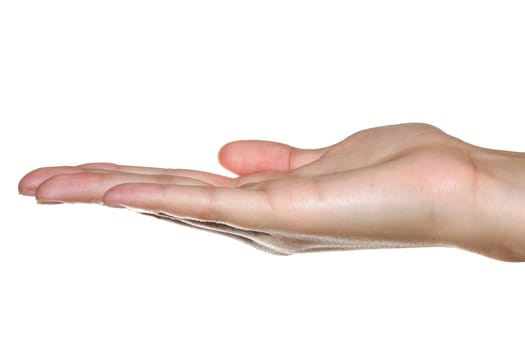 A human hand on white background