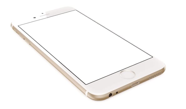 New Smartphone with blank screen on white background.