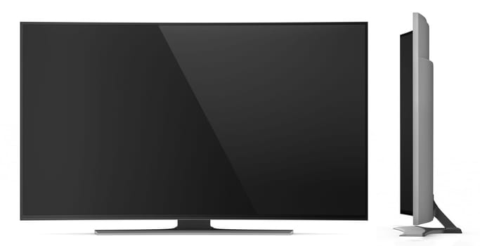 UHD Smart Tv with Curved Screen on White Background.