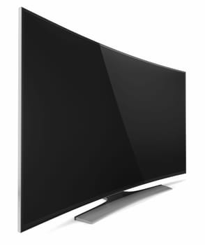 UHD Smart Tv with Curved screen on white background.