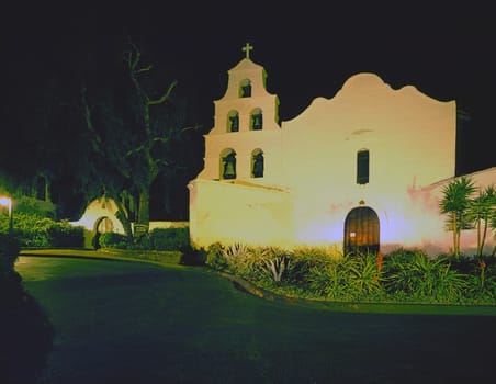 Mission San Diego de Alcala at night