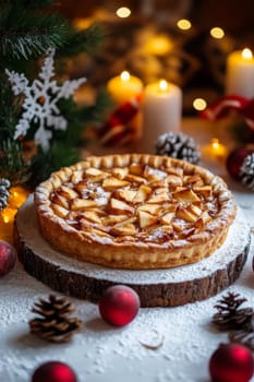 New Year's pie on a white table, Generative AI, food