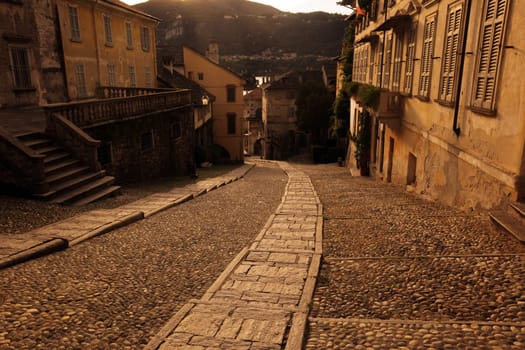 The Square in the Fishingvillage of Orta on the Lake Orta in the Lombardia in north Italy.