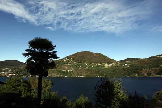 the Landscape near the  Fishingvillage of Orta on the Lake Orta in the Lombardia  in north Italy.