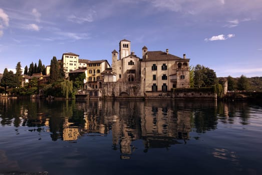 The church of Isola San Giulio in the Ortasee outside of the Fishingvillage of Orta on the Lake Orta in the Lombardia  in north Italy.
