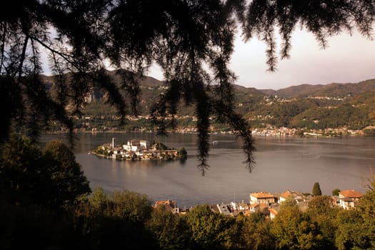The Isla San Giulio in the Ortasee outside of the Fishingvillage of Orta on the Lake Orta in the Lombardia  in north Italy.