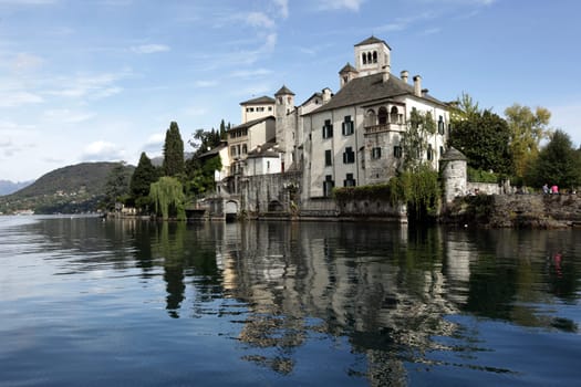 The church of Isola San Giulio in the Ortasee outside of the Fishingvillage of Orta on the Lake Orta in the Lombardia  in north Italy.