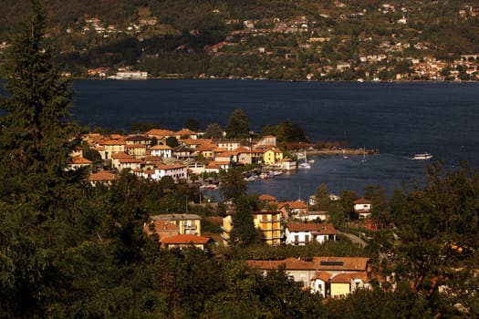 The Isla San Giulio in the Ortasee outside of the Fishingvillage of Orta on the Lake Orta in the Lombardia  in north Italy.