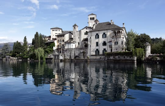 The church of Isola San Giulio in the Ortasee outside of the Fishingvillage of Orta on the Lake Orta in the Lombardia  in north Italy.