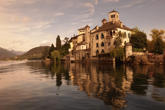 The church of Isola San Giulio in the Ortasee outside of the Fishingvillage of Orta on the Lake Orta in the Lombardia  in north Italy.