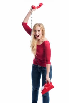 annoyed woman screams in the phone