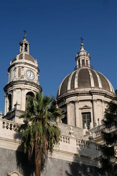 the Dom Sant Agata at the Piazza del Duomo in the old town of Catania in Sicily in south Italy in Europe.
