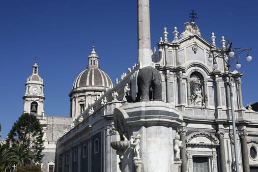 the Dom Sant Agata at the Piazza del Duomo in the old town of Catania in Sicily in south Italy in Europe.